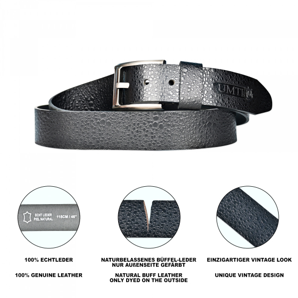 UMTI® Gürtel Herren Ledergürtel aus Büffelleder für Männer 25- (23A) Jeans Echtleder 35mm breit kürzbar Neu